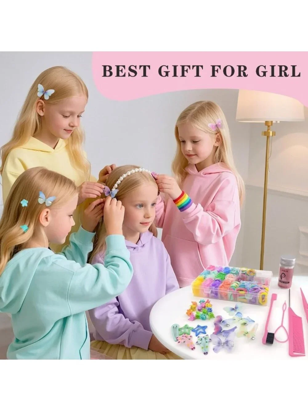Colorful Hair Accessories Set for Girls - 1350 Hair Ties & 44 Hair Clips